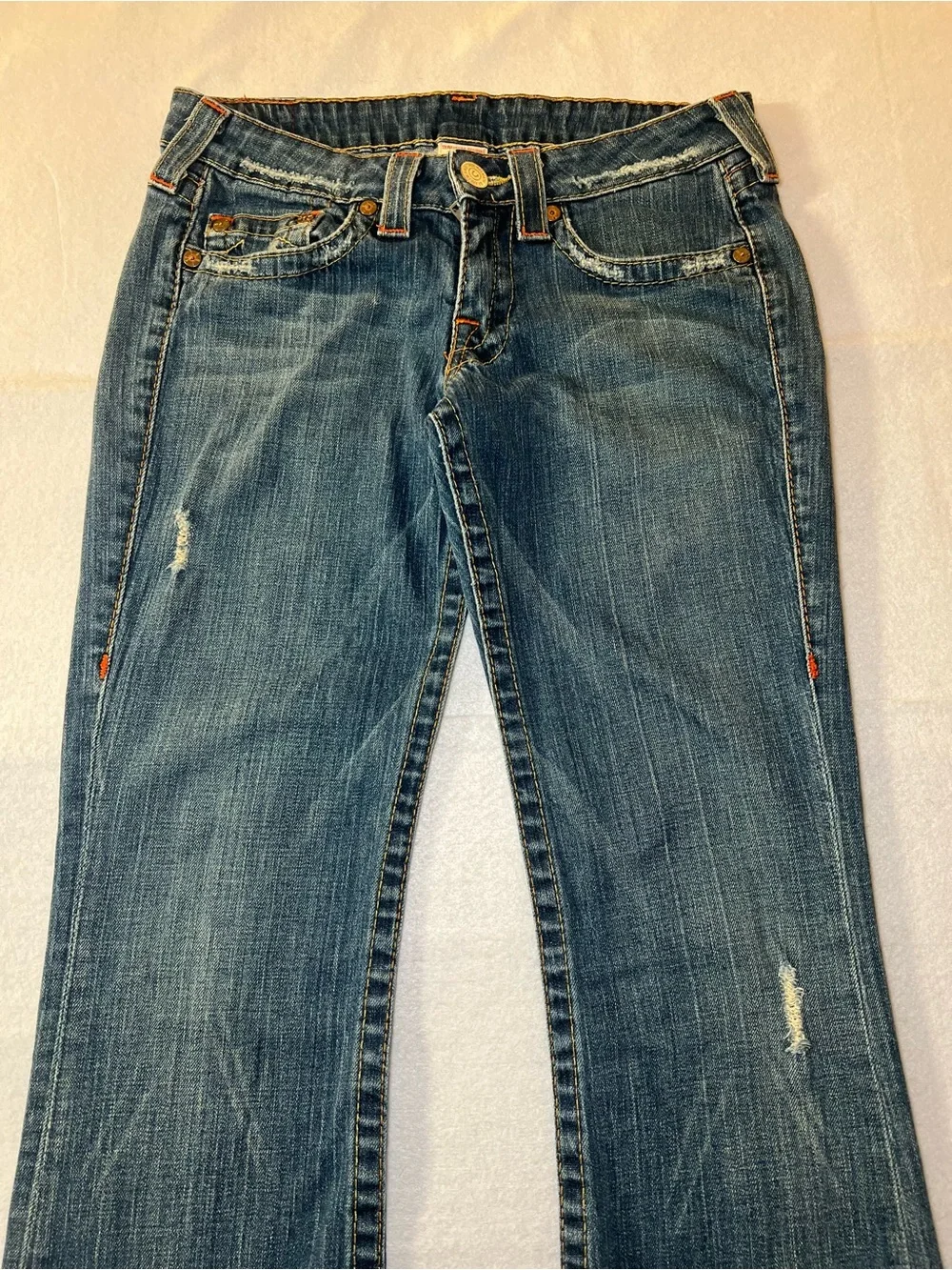 Vintage Women’s True Religion Joey Twisted Distressed Flare Jeans,Indigo Blue,29